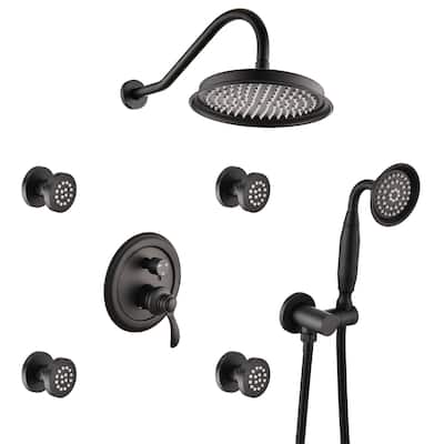 Matte Black Shower System with Handheld and 4 Body Sprays