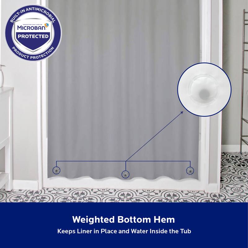 Kenney Microban Protected Medium Weight PEVA Shower Liner, 70" W x 72" H, 2-Pack