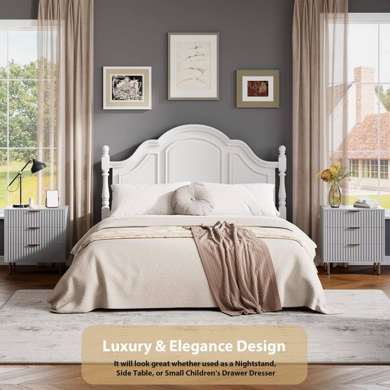 Fluted 3 Drawer Dresser for Bedroom, Modern Wooden Chest with Deep Drawers and Wide Top