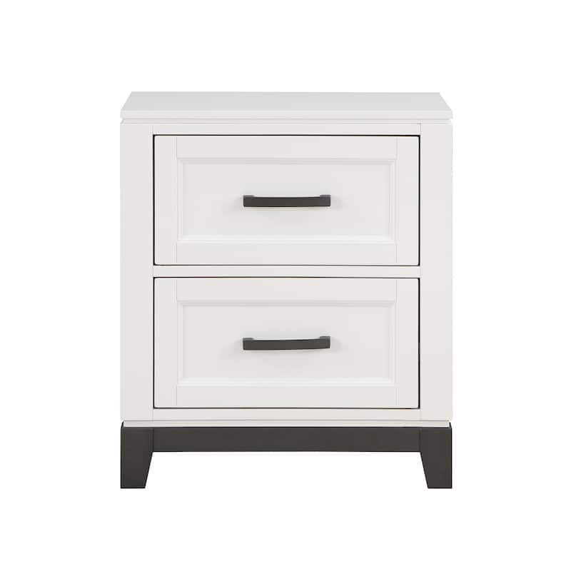 Thiem 28 Inch Nightstand with 2 Drawers, Black Handles, White Wood Finish