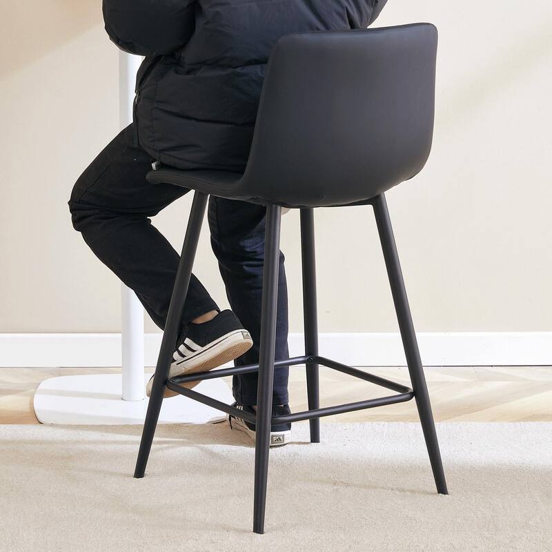 Modern PU Bar Chair Set - Two Pieces, Stable Comfort,Checkered Design