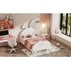 preview thumbnail 17 of 15, Twin Size Upholstered Platform Princess Bed Frame with Rabbit-Shape Headboard and Footboard Pocket for Bedroom