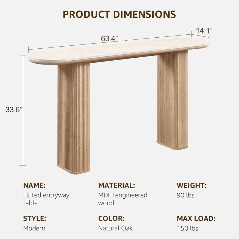 63" Modern sofa, Entryway Table, Sofa Table with Fluted Bases