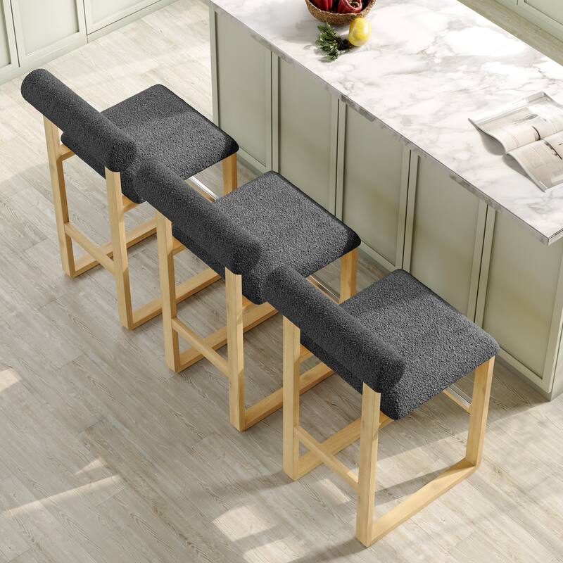 Corvus Caen Bar Stools with Wood Legs, Teddy Fabric (Set of 2)