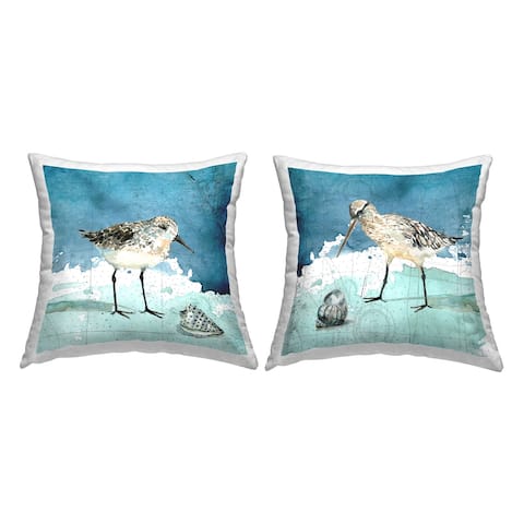 Stupell Industries Sandpiper Birds Nautical Beach Map Pattern Decorative Printed Throw Pillows by Carol Robinson (Set of 2)