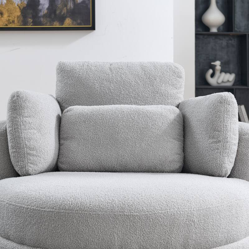 Oversized Teddy Fabric Swivel Barrel Chair with Moon Ottoman & 4 Pillows