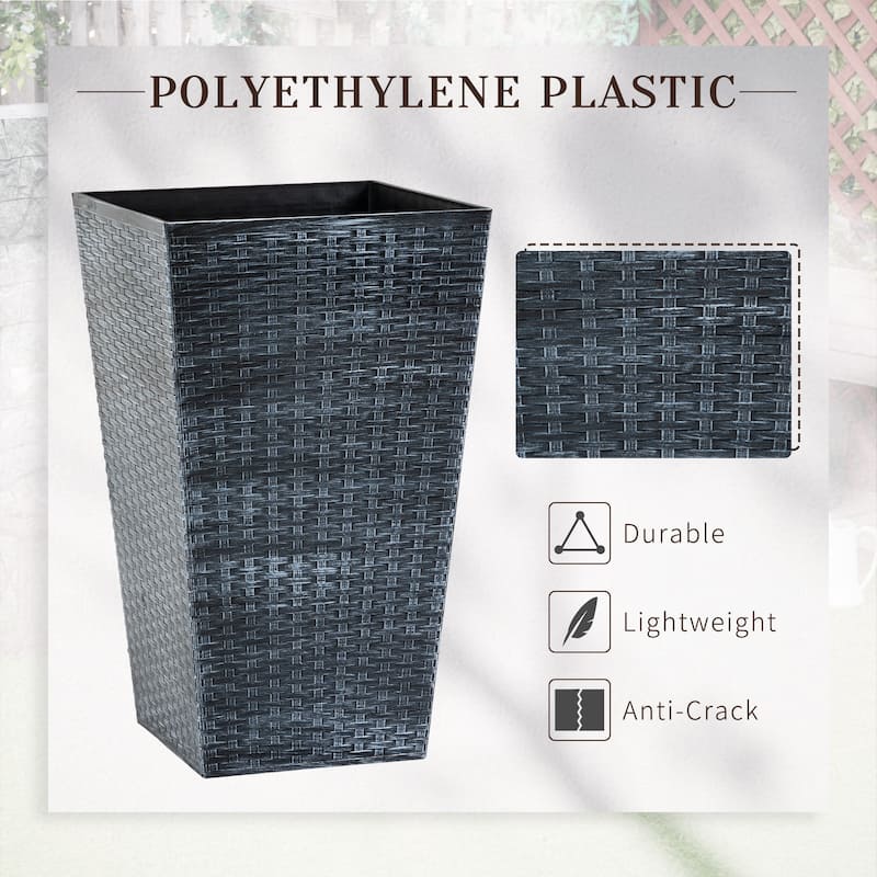 3 Planter Pot Set Rattan Texture with Self-Draining and UV-Resistant