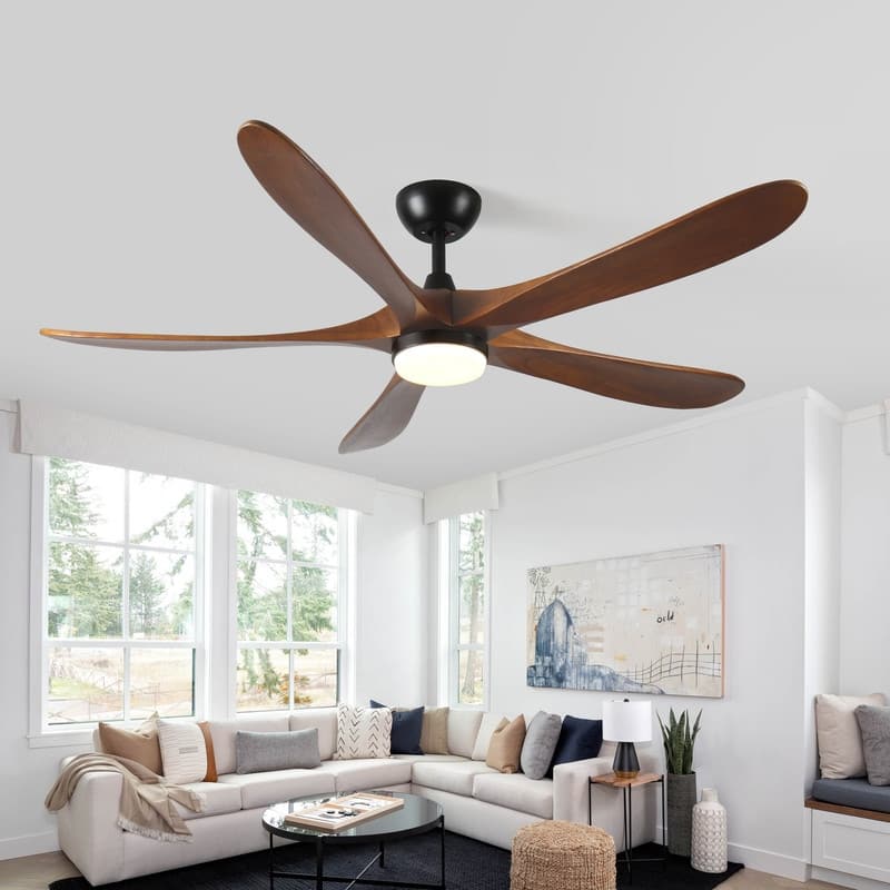 62 in. Solid Wood with Remote Control with Light, DC Motor Indoor/Outdoor 5-Blade Ceiling Fan for Patios, Bedrooms&Farmhouses - 62inch - Walnut