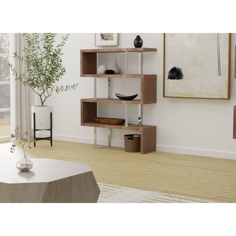 Cube Collection Oak Veneer Display Bookshelf with Metal Accents
