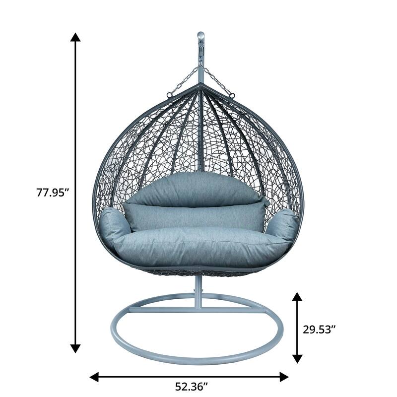 2-Person Egg Swing Chair in Grey Stainless Steel 2-Seater Porch Swing for Outdoor and Indoor - 77.95" Height