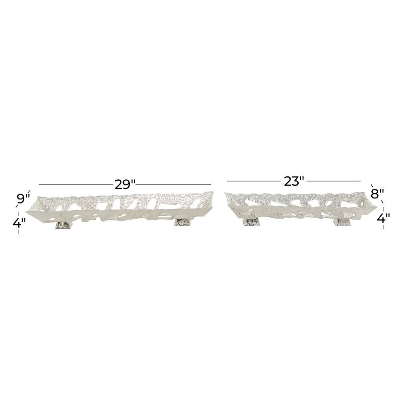 Aluminum Metal Living Room Decor Tray - Set of 2 Silver or Gold - Roche River Decor