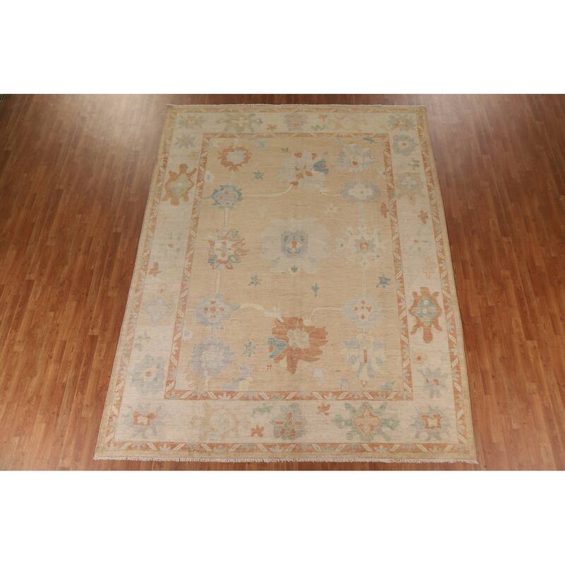 Floral Oushak Turkish Rug Hand-knotted Wool Carpet - 9'2"x 11'9"