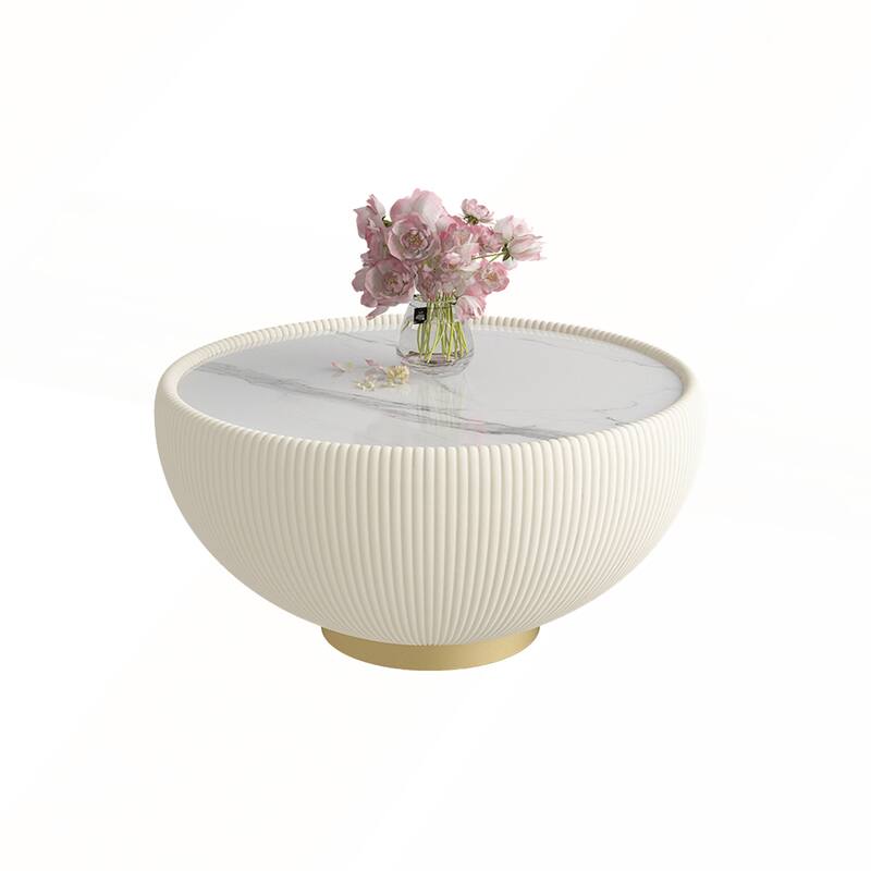 Light Marble Top Cup Shape Leather Coffee Table