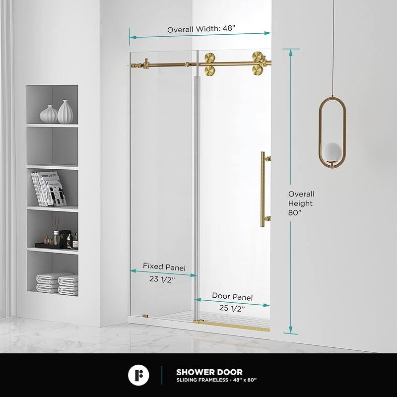 Fine Fixtures Frameless Clear Sliding Bathroom Shower Door
