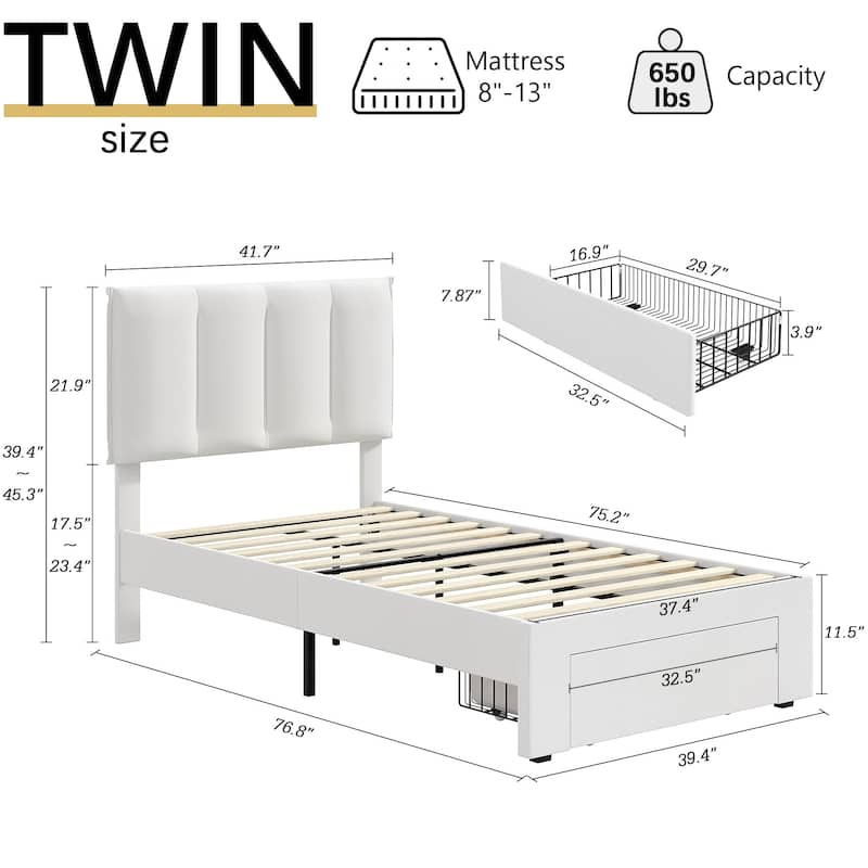 Javlergo Bed Frame with Storage Drawers, Upholstered Platform Bed Frame with Adjustable Headboard