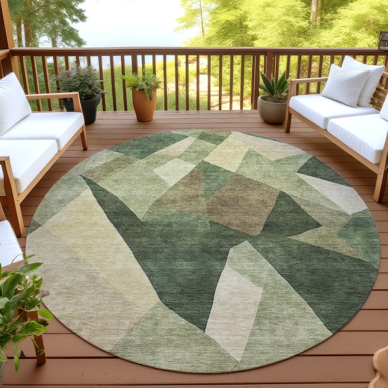Machine Washable Indoor/ Outdoor Modern Queby Chantille Rug - Green - 8' x 8'