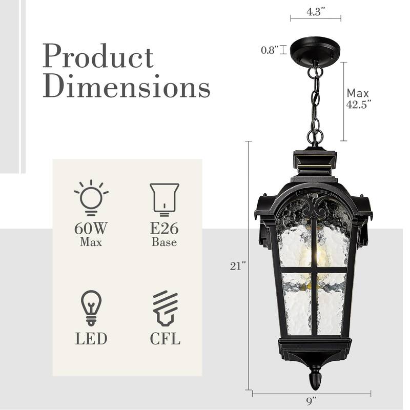 21 Inch Outdoor Pendant Light with Water Glass Shade