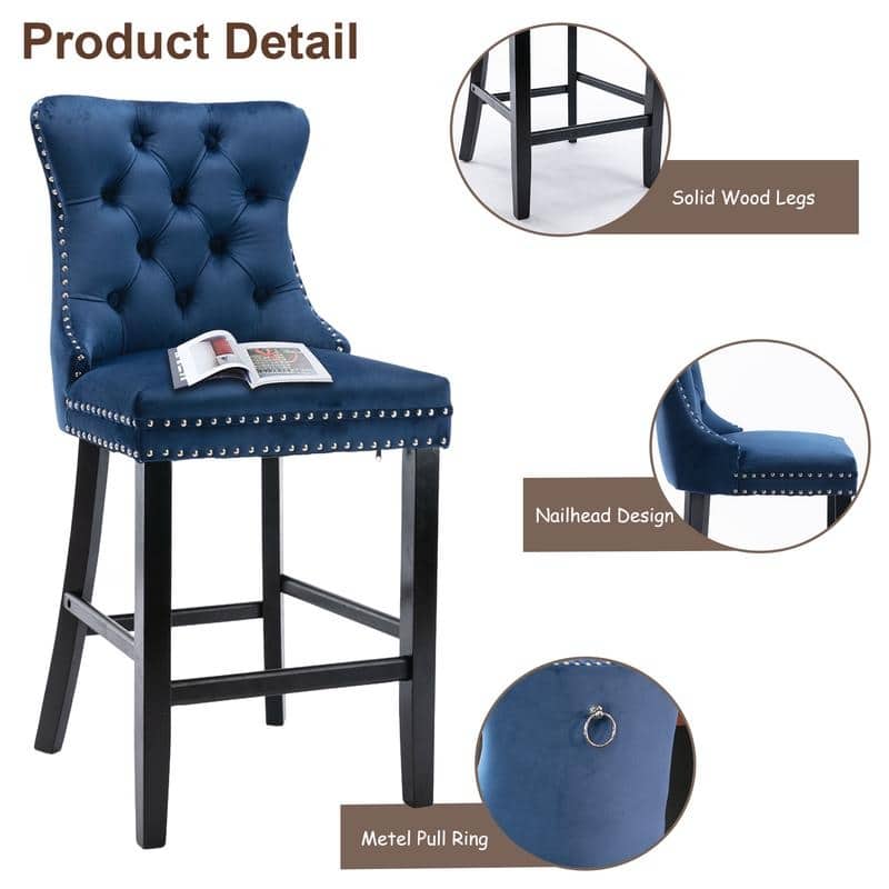 Contemporary Upholstered Velvet Barstools with Button Tufted Set of 6