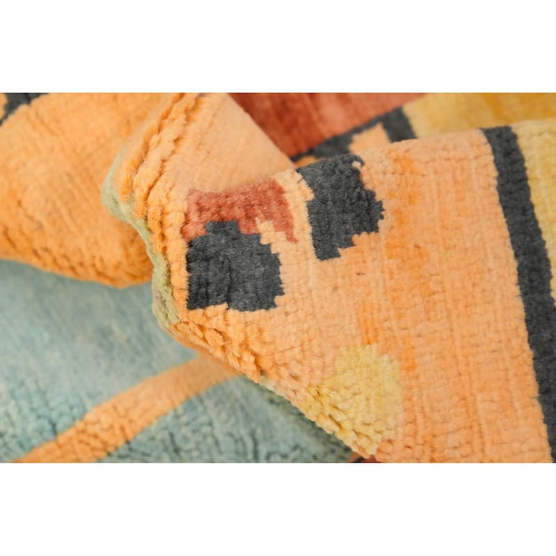 Hand Knotted Oriental 100% Wool Carpet Modern Geometric Oranges & Rust Gabbeh Area Rug - 11' 8'' X 9' 0''