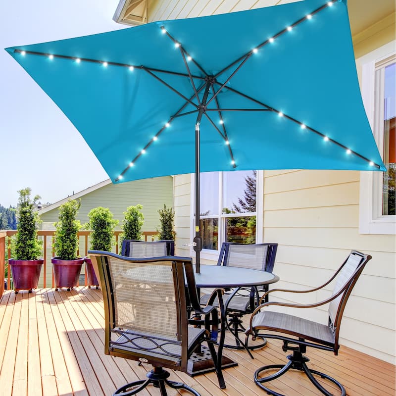 BONOSUKI LED 10 x 6.5ft Outdoor Umbrellas Patio Market Table Umbrellas - Lake Blue