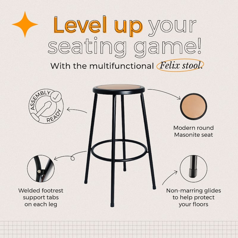 Hampden Furnishings Felix Collection Steel Science Stool, AssemblyReady