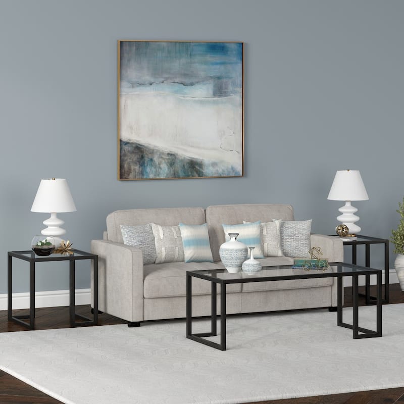 45 Inch Glass Steel Coffee Table Rectangular Living Room Furniture - 45” x 20” x 17”