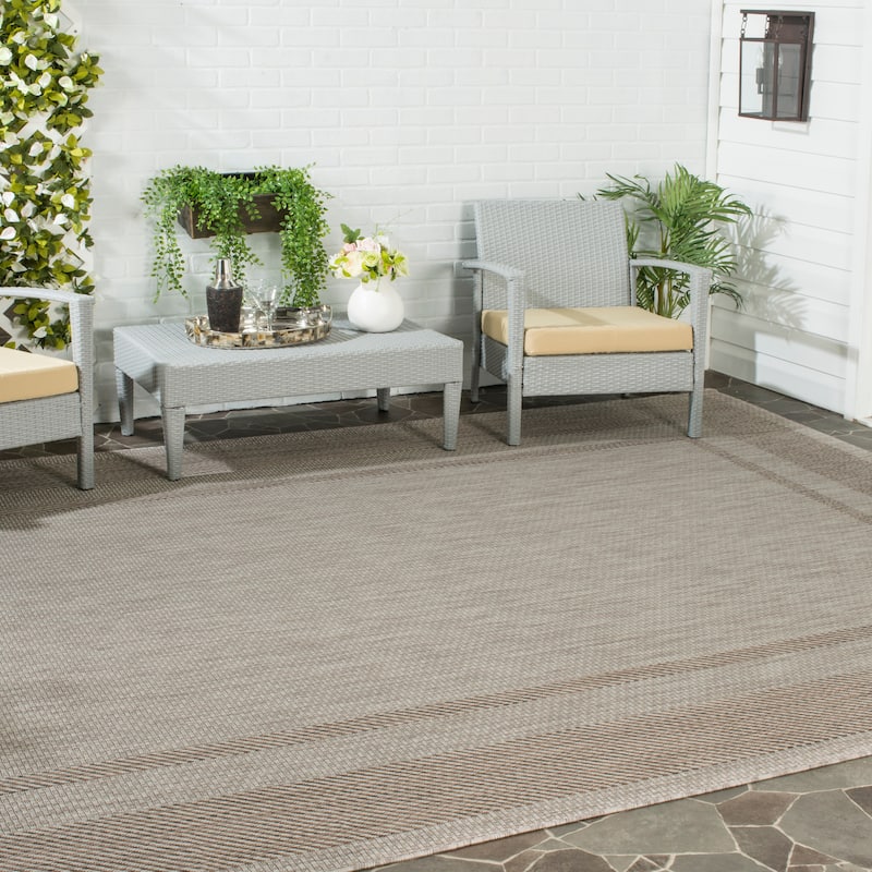 SAFAVIEH Courtyard Shpresa Indoor/ Outdoor Waterproof Patio Backyard Rug - 6'7" x 9'6" - Beige/Brown
