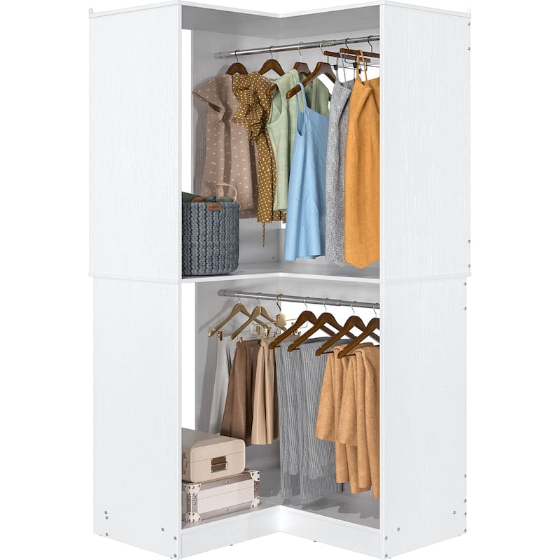 Vryon Corner Closet Organizer, Space-saving Closet System with Hanging Rods for Walk-in Closet