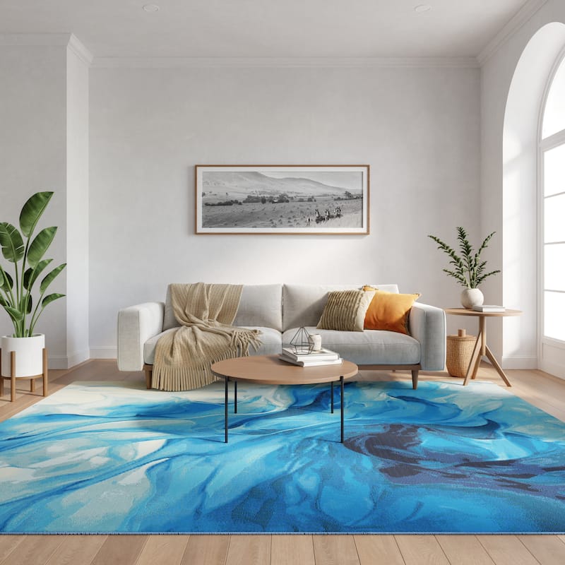 Nourison Color Splash Indoor/Outdoor Blue Abstract Area Rug