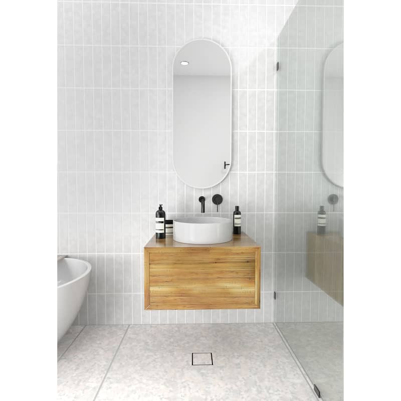 Glass Warehouse 40 in. H x 16 in. W Pill Shape Stainless Steel Framed Mirror