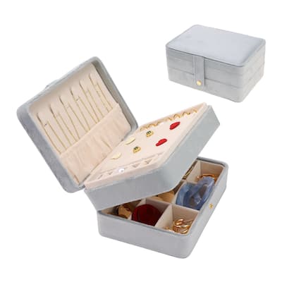 2 Layer Jewelry Box for Women, Plush Velvet Jewelry Organizer Case Storage Display Holder with Drawer, Removable Jewelry Tray