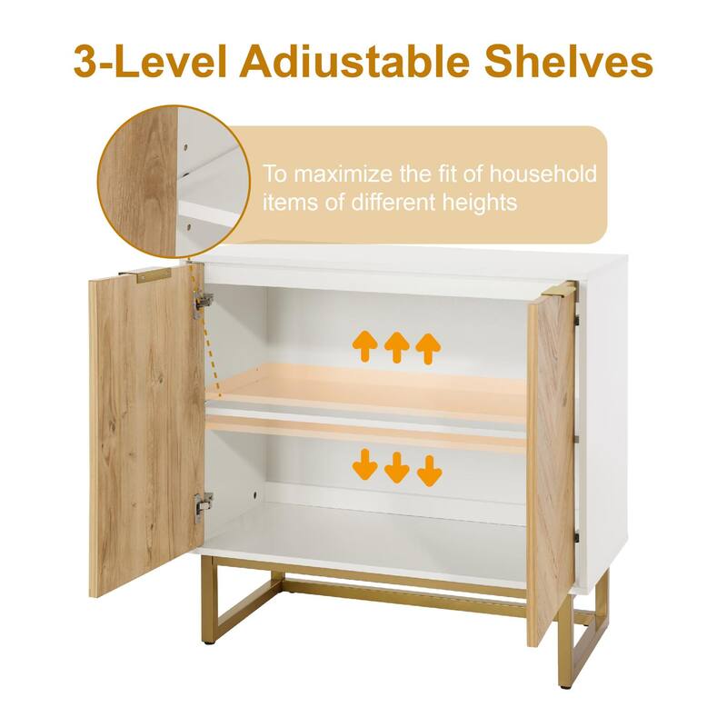 Homy Casa Herringbone Accent Cabinet, Adjustable Shelf, Living Sideboard