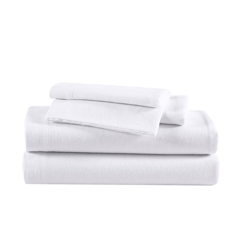 Eddie Bauer Cotton Flannel-Solids-Deep Pocket- Sheet & Pillowcase Set - White - Twin