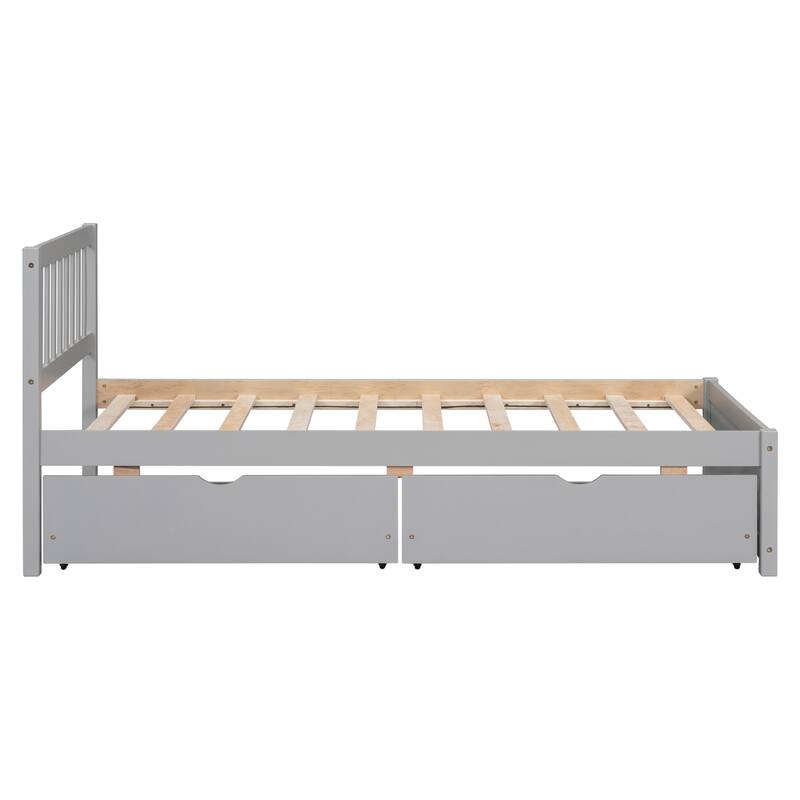 Space-Saving Twin Size Platform Bed with 2 Storage Drawers, Sturdy Rubber Wood Frame - Easy Assembly