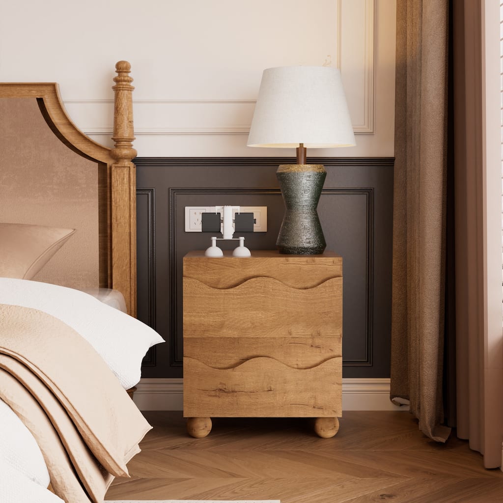 Wave Front 2 Drawers Nightstand Accent End Table Bedside Table