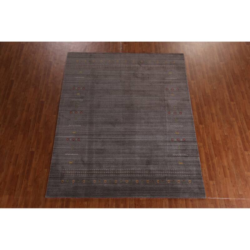 Hand Knotted Oriental 100% Wool Carpet Tribal Tribal Greys & Charcoal Gabbeh Area Rug - 9' 9'' X 8' 0''