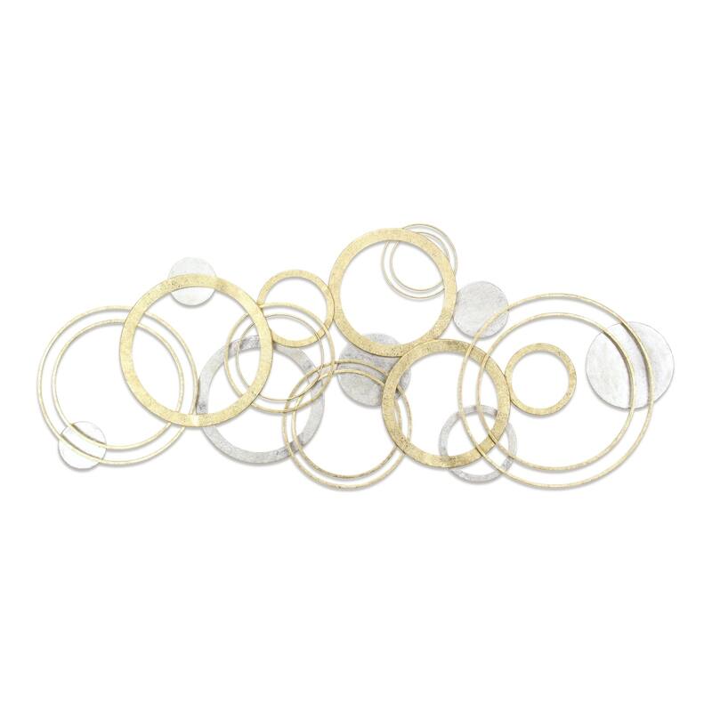 HomeRoots 18" X 44" Gold And Silver Geometric Metal Round Discs Hanging Dimensional Sculpture