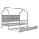 preview thumbnail 13 of 36, Wooden Twin Size House Bed with Trundle and Shelf for Kids
