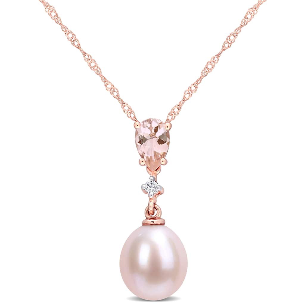 Miadora 10k Rose Gold Cultured FW Pink Pearl, Morganite & Diamond Accent Teardrop Necklace (9-9.5mm)