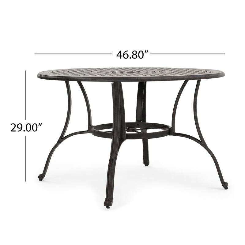 Roomfitters Outdoor Cast Aluminum Round Dining Table with Lattice Design, Rust Resistant Bronze