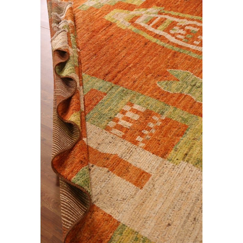 Orange Geometric Moroccan Oriental Large Rug Handmade Wool Carpet - 10'4" x 13'8"