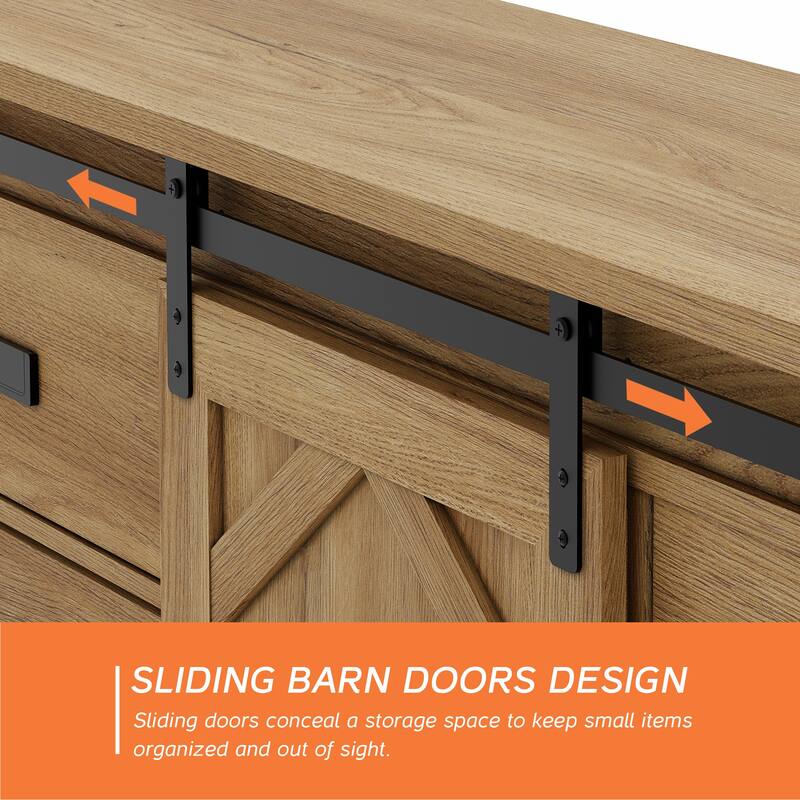 WAMPAT Farmhouse TV Stand with Sliding Barn Door for Living Room
