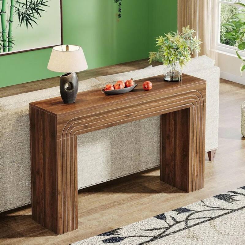 Brown Farmhouse Console Table 55 Inch MDF Entryway Hallway Living Room Sofa Table with Vintage Charm - 55.12" x 13.39" x 35.43"