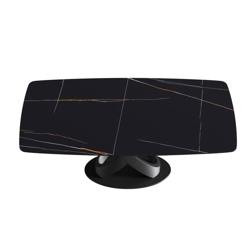 71" Rectangular Dining Table,Sintered Stone Tabletop Carbon Steel Legs