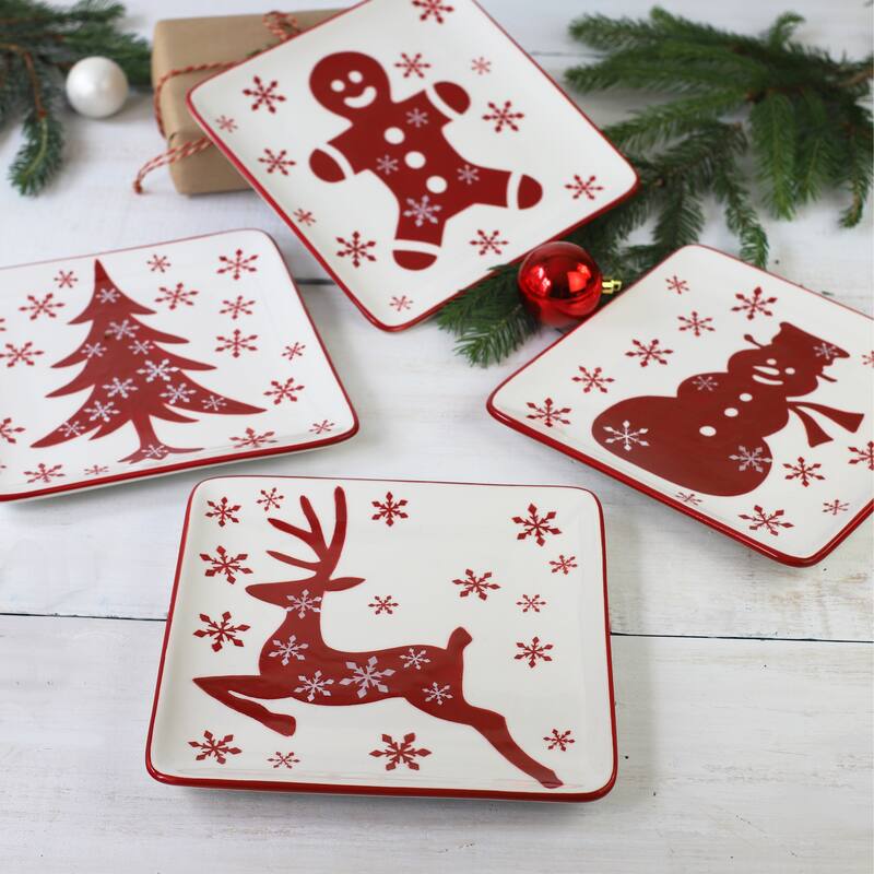 Euro Ceramica Winterfest 4 Piece 8" Dessert / Salad Plates Set