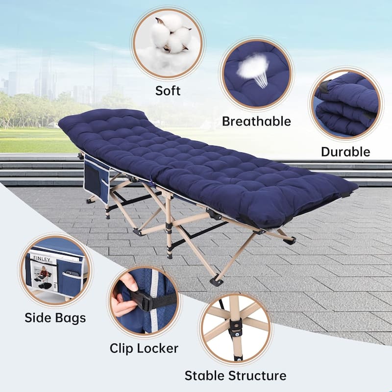 Camping Cot, Folding Camping Cot Folding Cot for Adults with Mattress, Pillow and Side Mesh Holders Holds Weights Up to 500Lbs