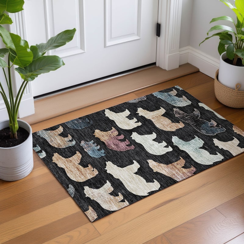 Machine Washable Indoor/ Outdoor Modern Bear Chantille Rug