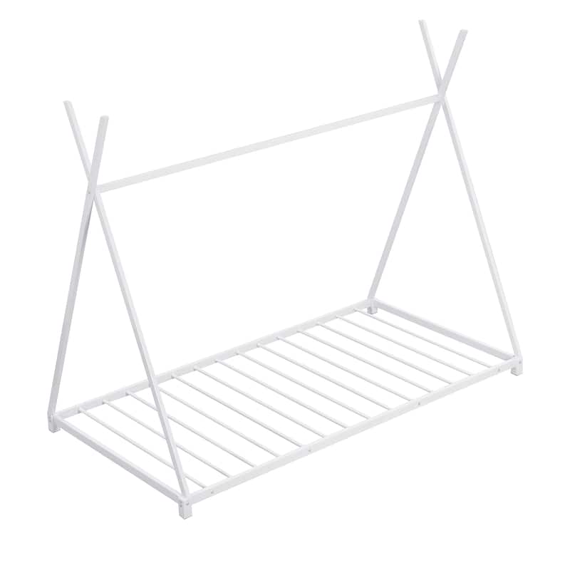 Metal Twin Size House Shaped Platform Bed with Triangle Structure
