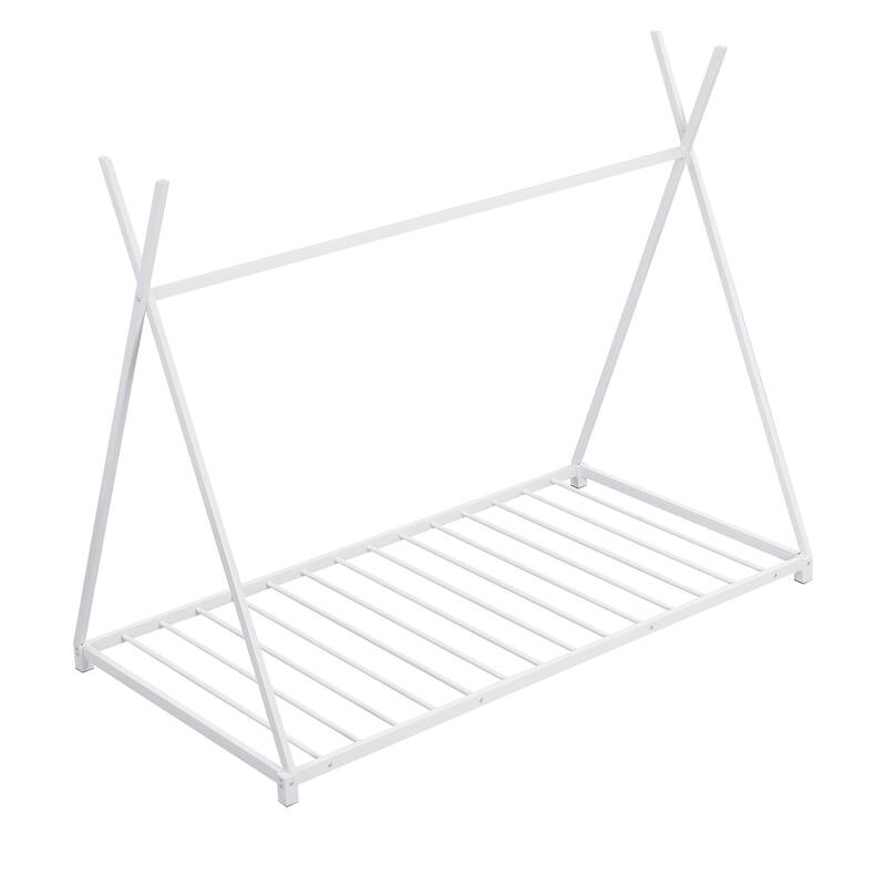 Twin Size Metal House Platform Bed with Triangle Structure for Bedroom