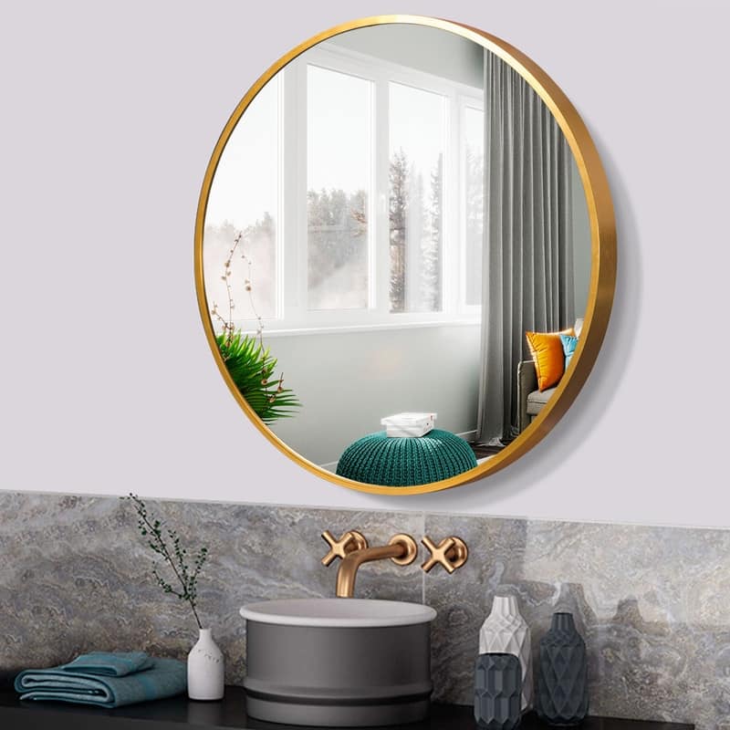 Classic Round Accent Bathroom Mirror Metal Frame Hanging Wall Mounted Circle Mirror for Wall Decor Vanity Entryway Living Room